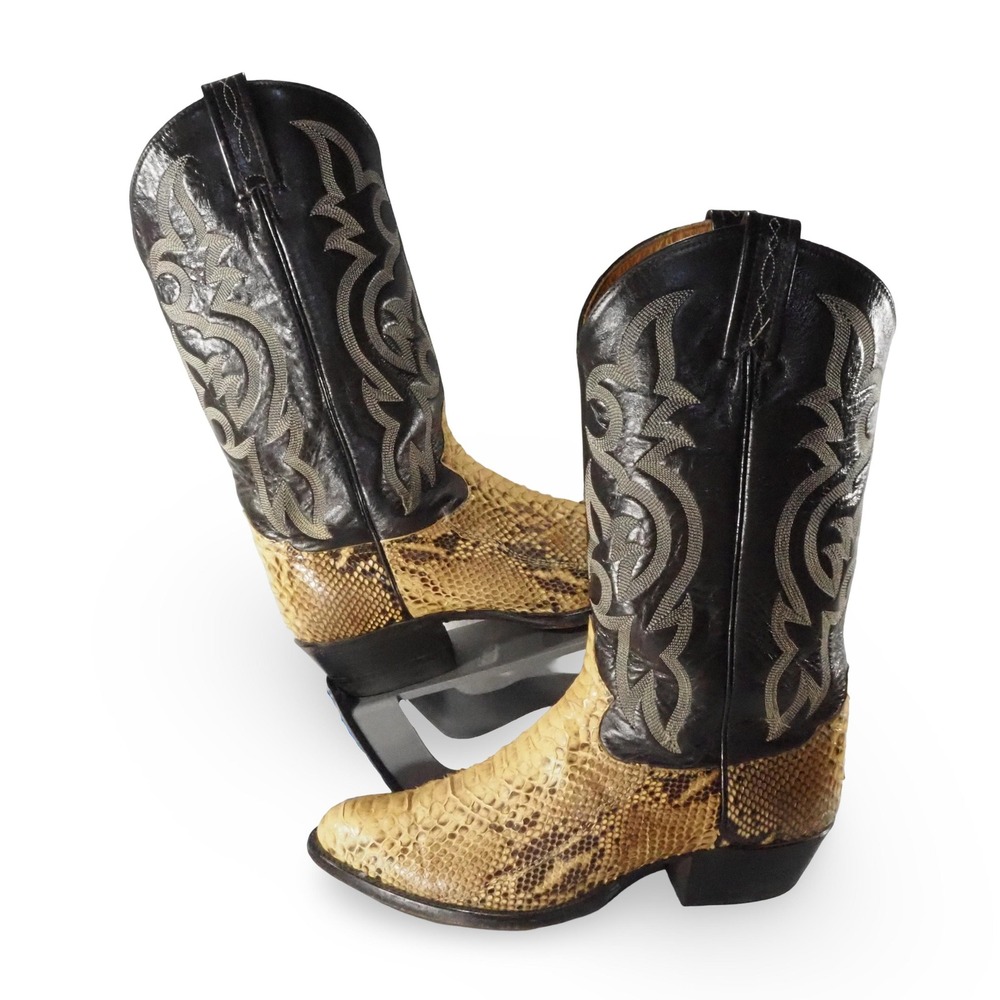 Tony Lama 8114 Golden Python Snakeskin Western Cowboy Boots Mens 9EE Tan Black